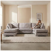 Bishop Silver Alaska Fabric U Shape High Back Corner Sofa