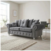 Olympia Grey Fabric Velvet 3 Seater Sofa