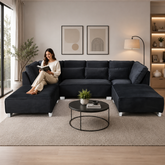Sloane U Shape Black Velvet Corner Sofa