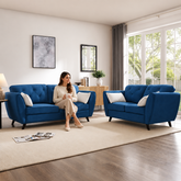 Zinc 3+2 Seater Sofa Set Mid-Century Button Tufted with Tapered Legs