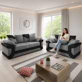 Dino 3+2 Sofa Set | Grey Jumbo Cord & Black Faux Leather Sofa Suite