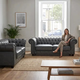 Chesterfield Grey Leather Antique 3+2 Seater Sofa Set