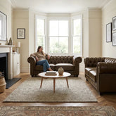 Chesterfield Brown Leather Antique 3+2 Seater Sofa Set
