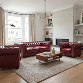 Chesterfield Red Leather Antique 3+1+1 Seater Sofa Set