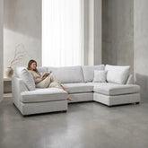 Carnaby Silver Fabric U Shape High Back Corner Sofa + Footstool
