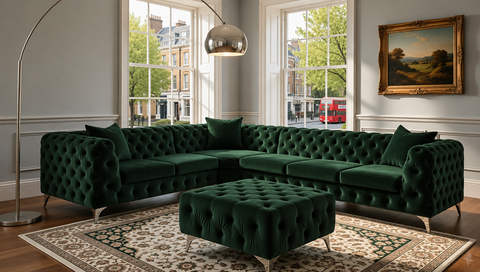 Italian Chesterfield Corner Sofa with Footstool