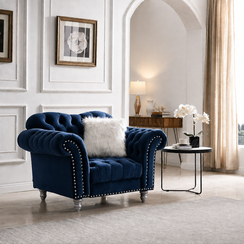 Elegance Armchair Diamond Tufted with Silver Stud Trim