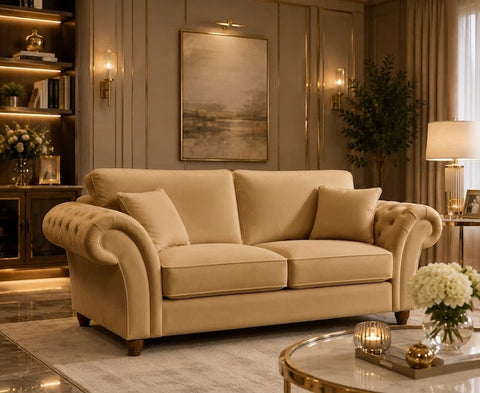 Nicole 3 Seater Sofa  with Rolled Arms & Scatter Cushions