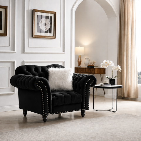 Elegance Armchair Diamond Tufted with Silver Stud Trim