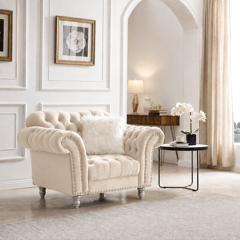 Elegance Armchair Diamond Tufted with Silver Stud Trim