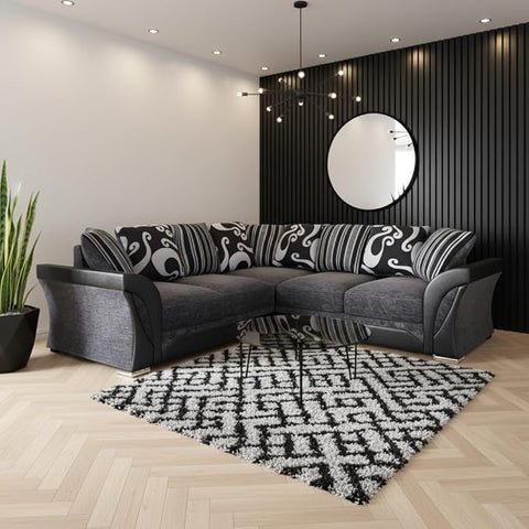 Shannon L-Shape Corner Sofa | Two-Tone with Patterned Cushions