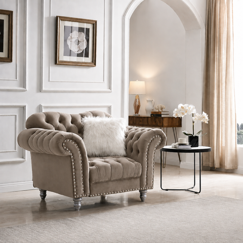 Elegance Armchair Diamond Tufted with Silver Stud Trim