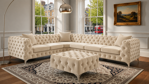 Italian Chesterfield Corner Sofa with Footstool