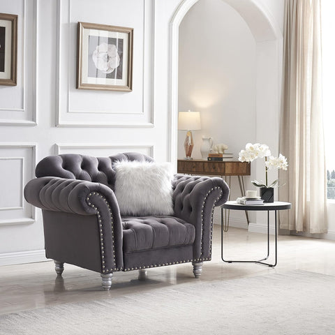 Elegance Armchair Diamond Tufted with Silver Stud Trim