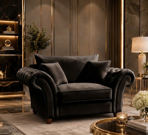 Nicole Armchair Deep-Buttoned with Rolled Arms & Scatter Cushions