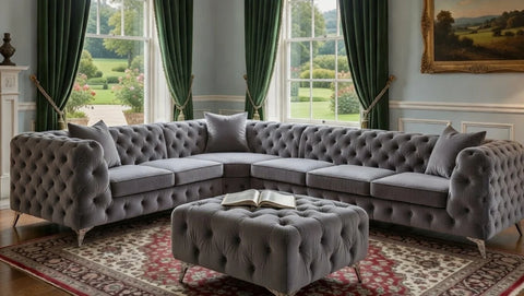 Italian Chesterfield Corner Sofa with Footstool