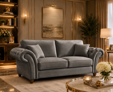 Nicole 3 Seater Sofa  with Rolled Arms & Scatter Cushions