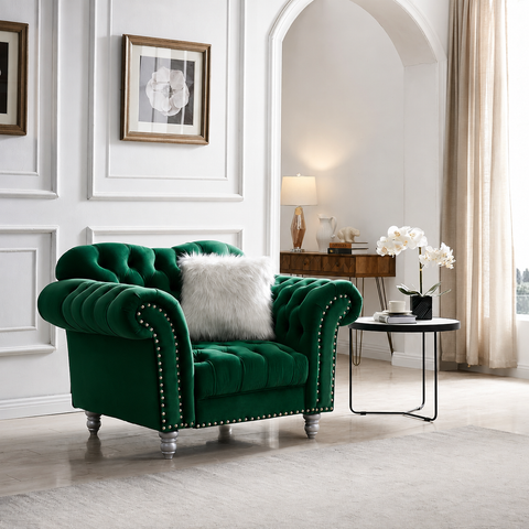 Elegance Armchair Diamond Tufted with Silver Stud Trim