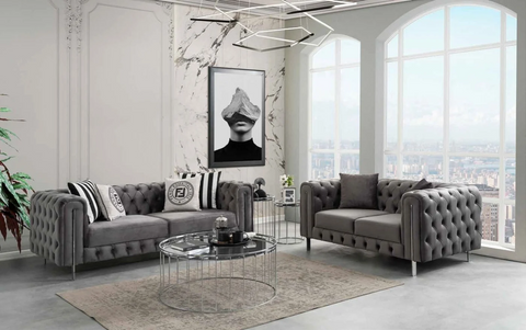 Italian Chesterfield 3+2 Seater Sofa Set  Velvet Diamond Tufted with Gold Legs