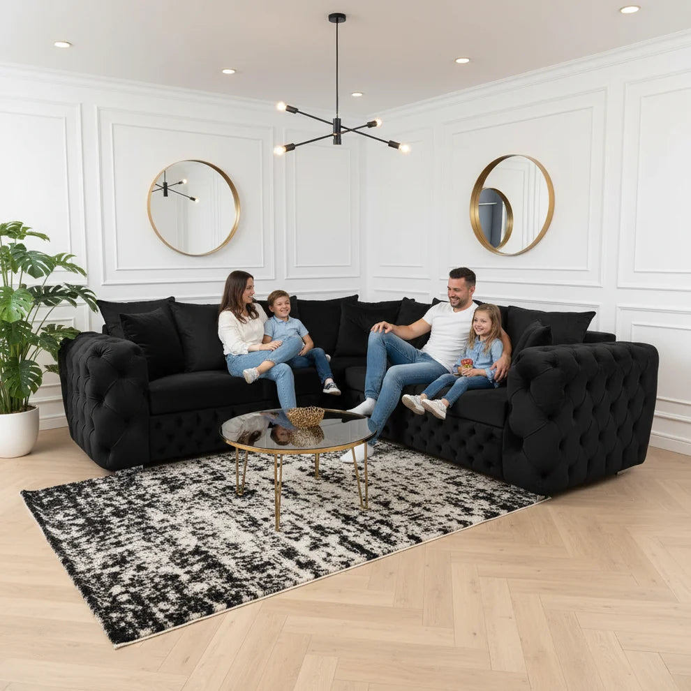Ashton L-Shape Corner Sofa |  Velvet Deep-Buttoned Chesterfield