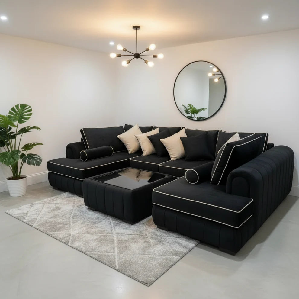Lilly U-Shape Corner Sofa | with Glass Coffee table