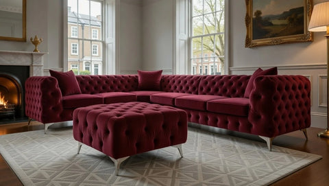 Italian Chesterfield Corner Sofa with Footstool