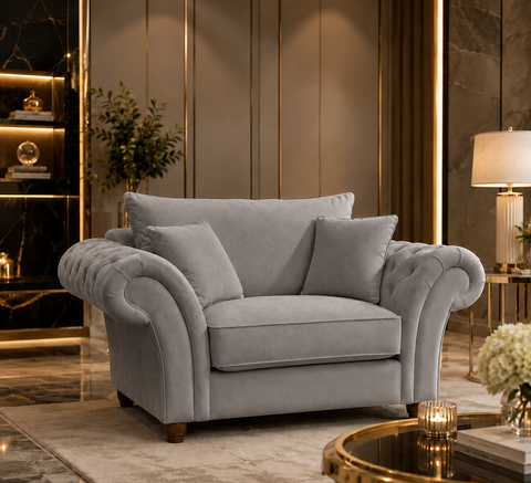 Nicole Armchair Deep-Buttoned with Rolled Arms & Scatter Cushions
