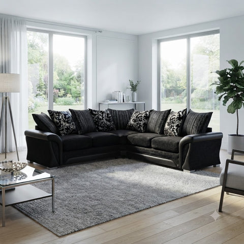 Shannon L-Shape Corner Sofa | Two-Tone with Patterned Cushions