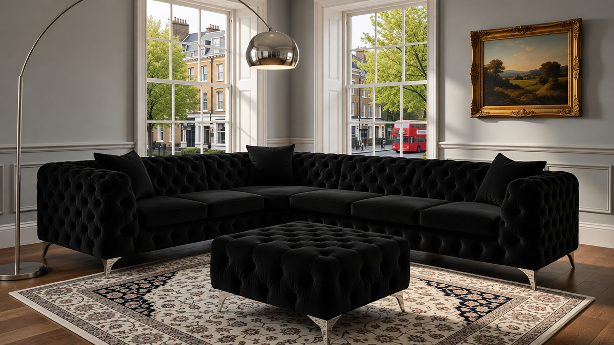 Italian Chesterfield Corner Sofa with Footstool
