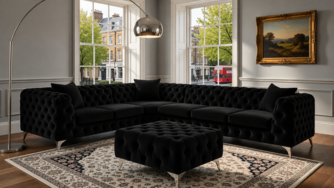 Italian Chesterfield Corner Sofa with Footstool