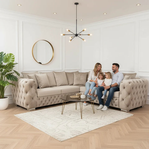 Ashton L-Shape Corner Sofa |  Velvet Deep-Buttoned Chesterfield