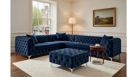 Italian Chesterfield Corner Sofa with Footstool