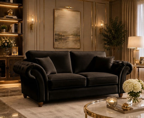 Nicole 3 Seater Sofa  with Rolled Arms & Scatter Cushions