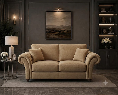 Nicole 2 Seater Sofa  with Rolled Arms & Scatter Cushions