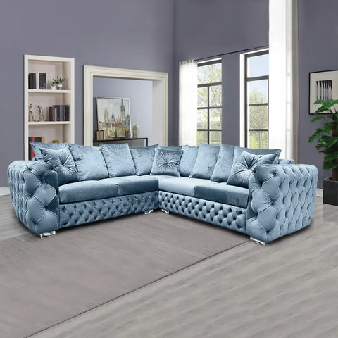 Ashton L-Shape Corner Sofa |  Velvet Deep-Buttoned Chesterfield