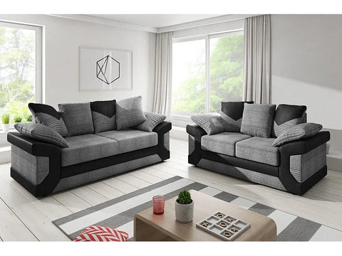 Dino 3+2 Sofa Set | Grey Jumbo Cord & Black Faux Leather Sofa Suite