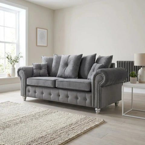 Olympia Grey Fabric Velvet 3 Seater Sofa