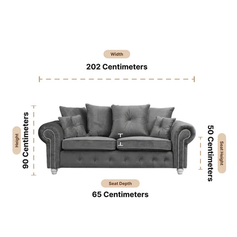 Olympia Grey Fabric Velvet 3 Seater Sofa