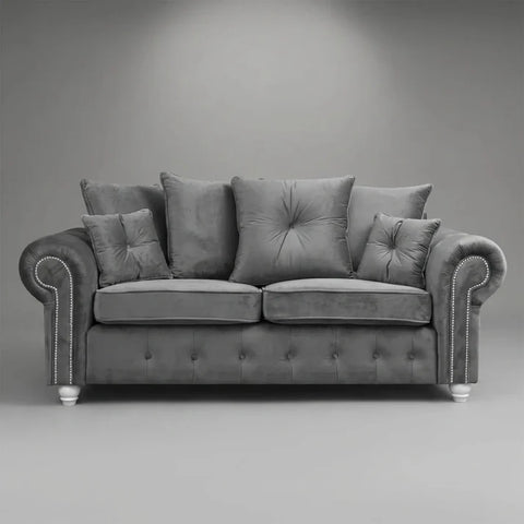 Olympia Grey Fabric Velvet 3 Seater Sofa