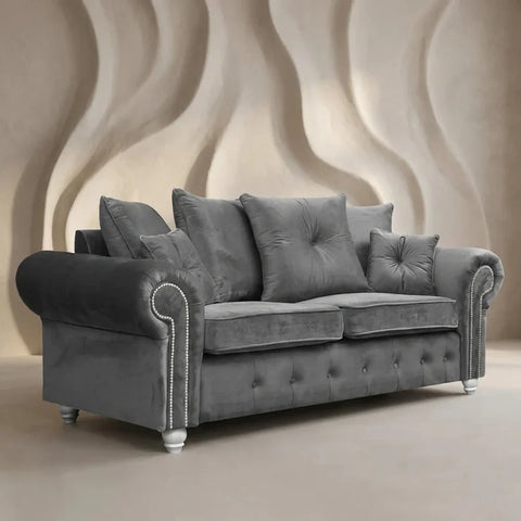 Olympia Grey Fabric Velvet 3 Seater Sofa