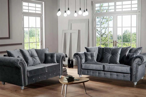 Olympia Grey Fabric Velvet 3 Seater Sofa