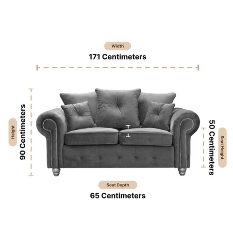 Olympia Grey Fabric Velvet 2 Seater Sofa