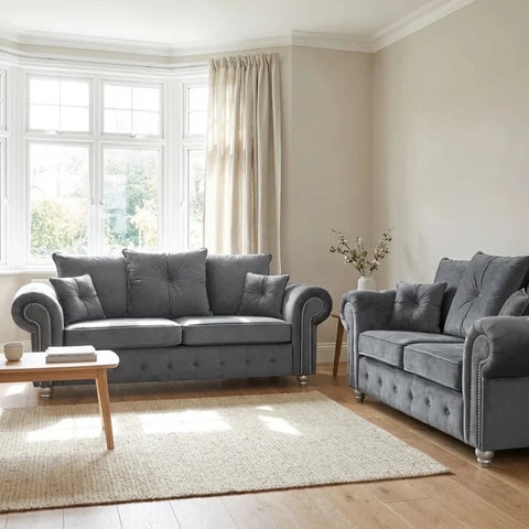 Olympia Grey Fabric Velvet 3+2 Seater Sofa Set