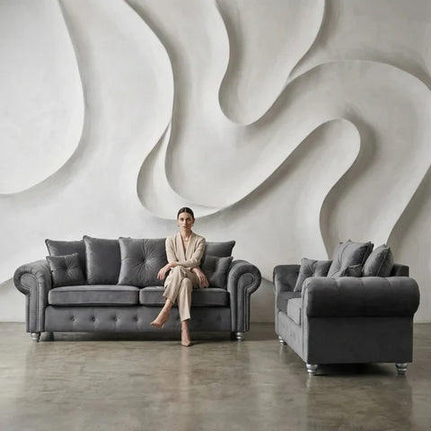 Olympia Grey Fabric Velvet 3+2 Seater Sofa Set