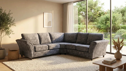 Canterbury Grey Fabric High Back Corner Sofa