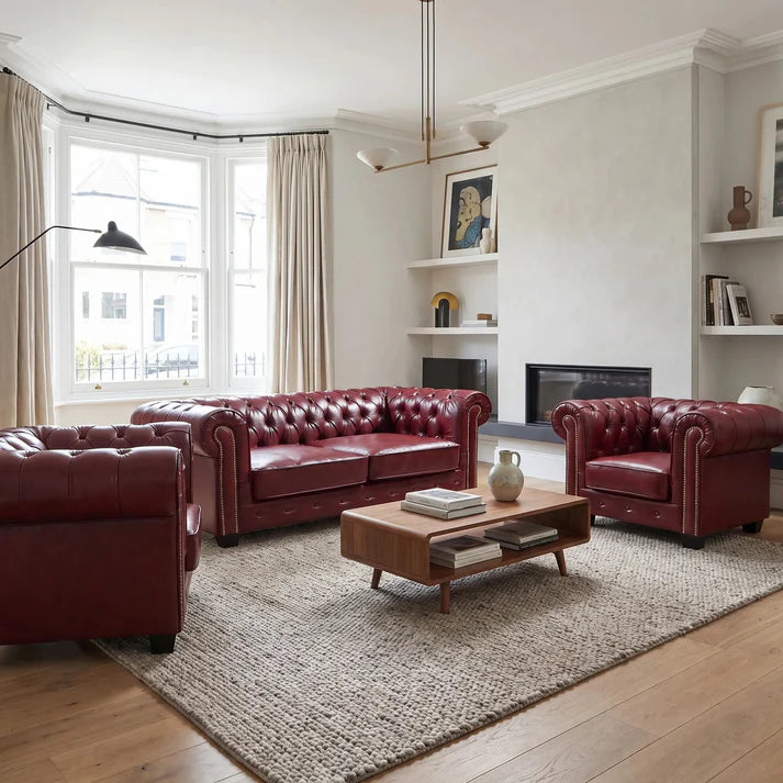 Chesterfield Red Leather Antique 3+1+1 Seater Sofa Set