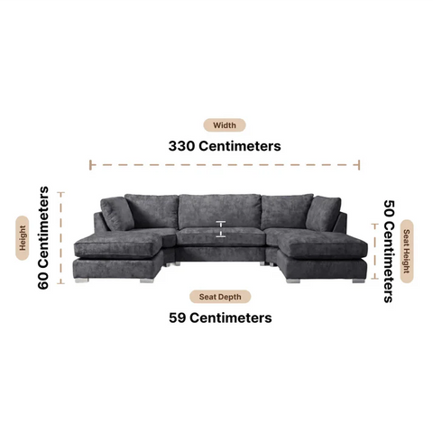 Bishop Coal Alaska Fabric U Shape High Back Corner Sofa
