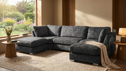 Bishop Coal Alaska Fabric U Shape High Back Corner Sofa