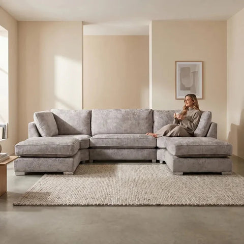 Bishop Silver Alaska Fabric U Shape High Back Corner Sofa