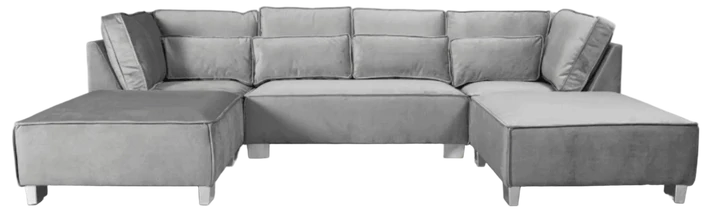 Sloane U Shape Grey Velvet Corner Sofa